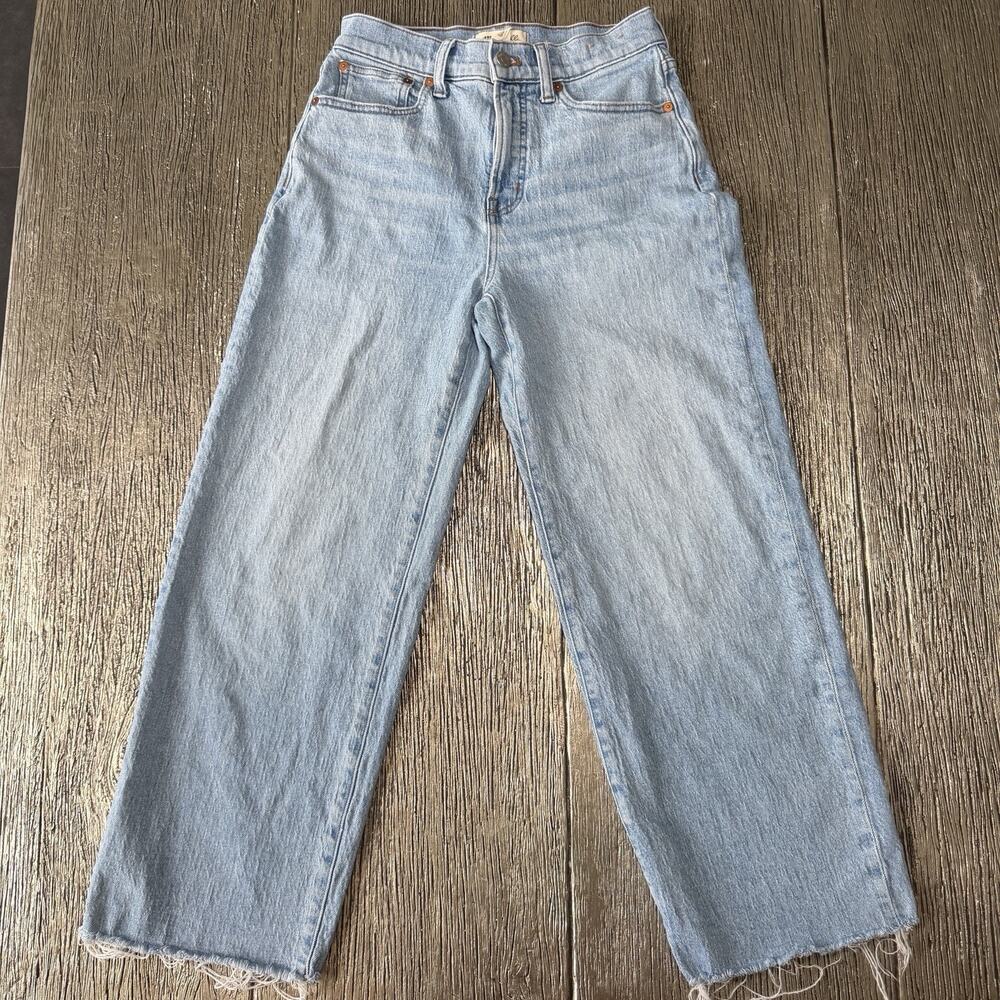 Madewell The Perfect Vintage Wide Leg Crop Jeans Women’s 26 Blue Raw Hem Denim